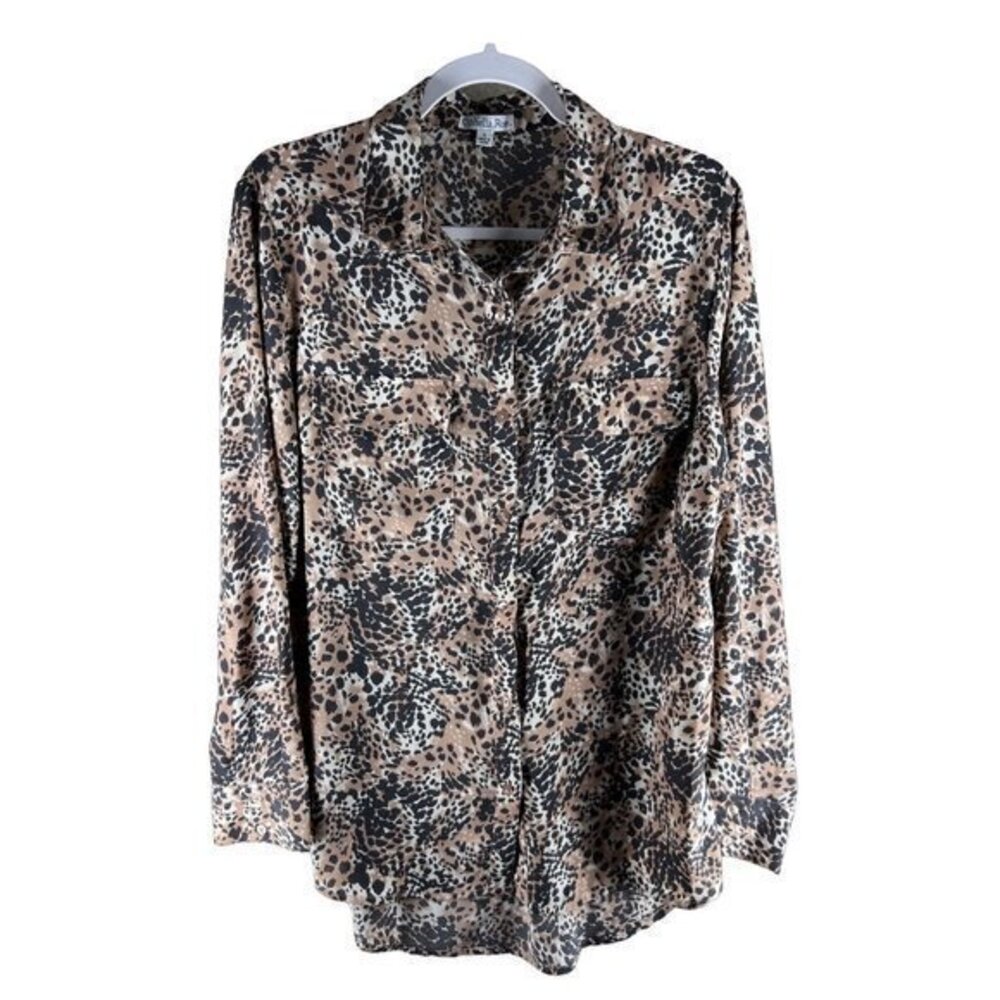 Ophelia Roe Womens Tops Size L Chiffon Animal Print‎ Button Front Shirt